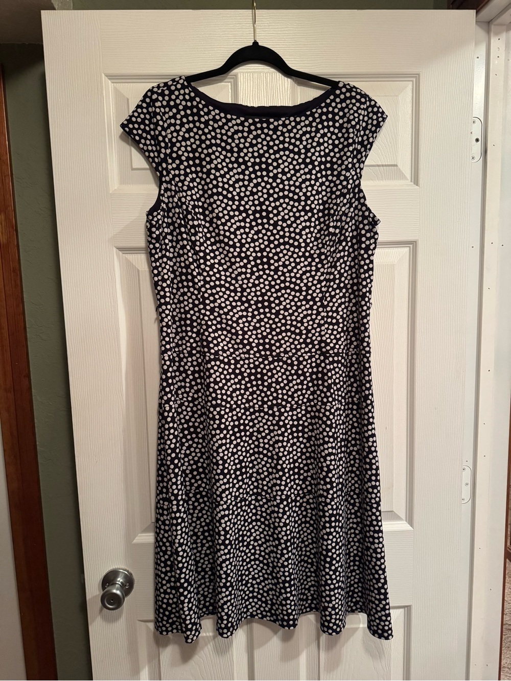 Evan Picone Sz 16 Black Dress with White Polka Dots - Midi A-Line w/ tier seams